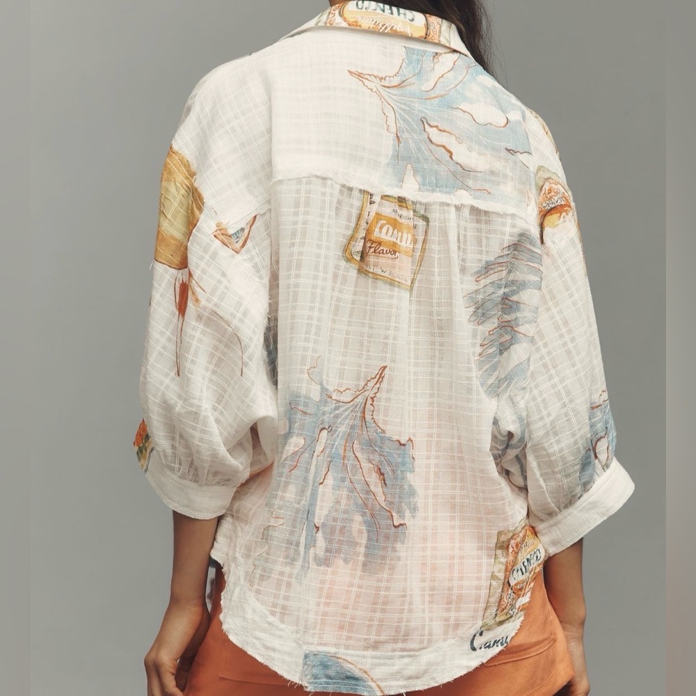 Anthropologie Pilcro Batwing Button Front Top Tropical Print Breezy Gauzy Shirt - Picture 3 of 9